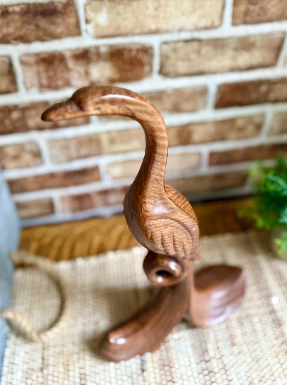 Vintage Faux Bois Ceramic Bird Figurine | Mid Century Crane Egret Sculpture